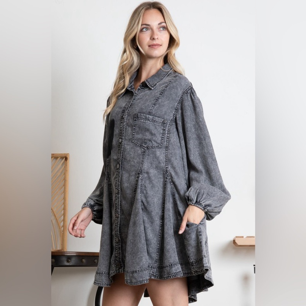 K5 Charcoal Denim Button-Up Dress - Picture 3 of 3
